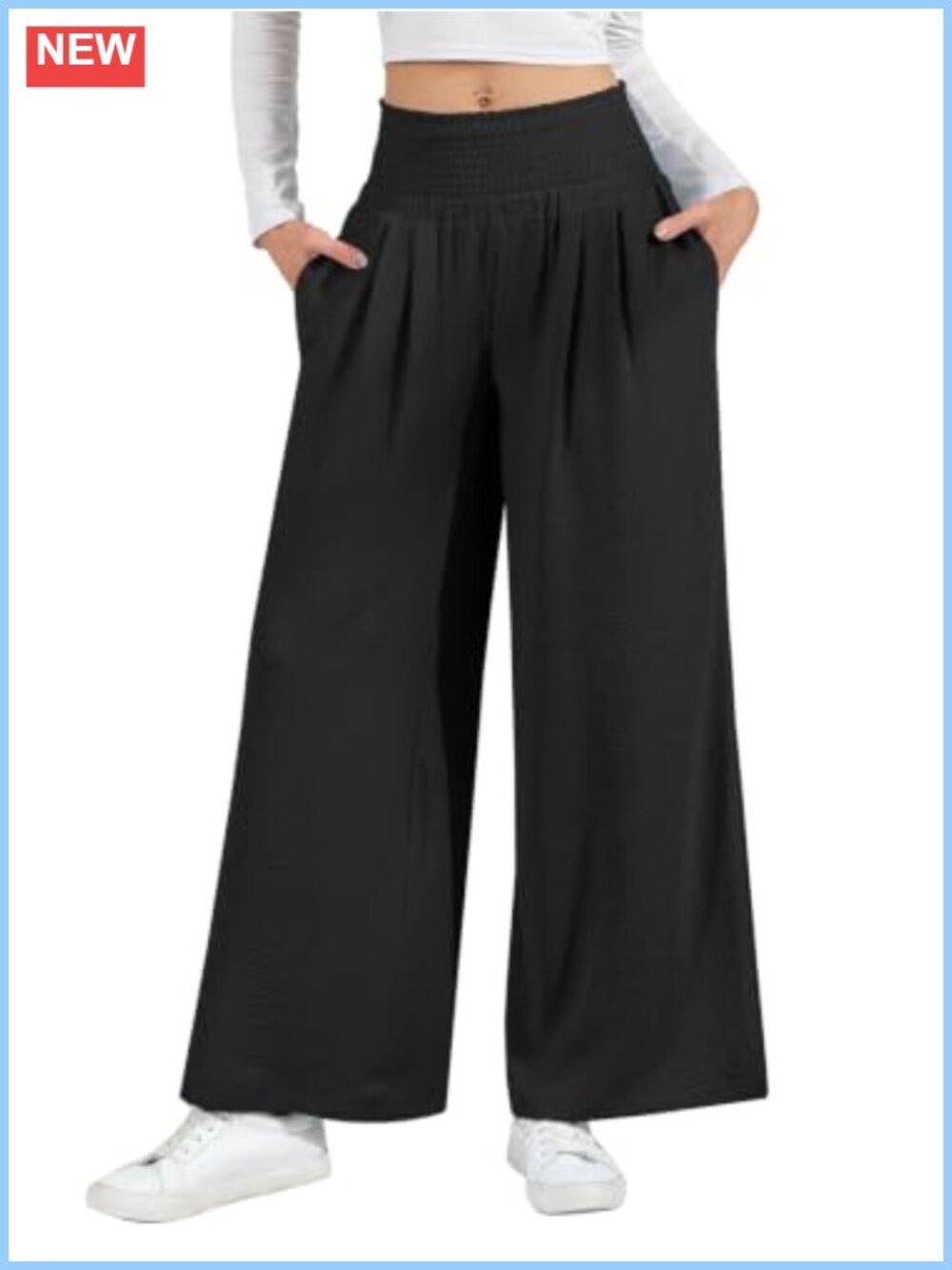 Women's Smocked High Waisted Wide Leg Palazzo Lounge Travel Vacation Pants